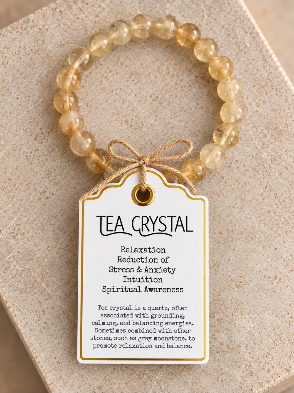 Handmade Tea Crystal Quartz Bracelet | Golden Crystal Beaded Stretch Bracelet